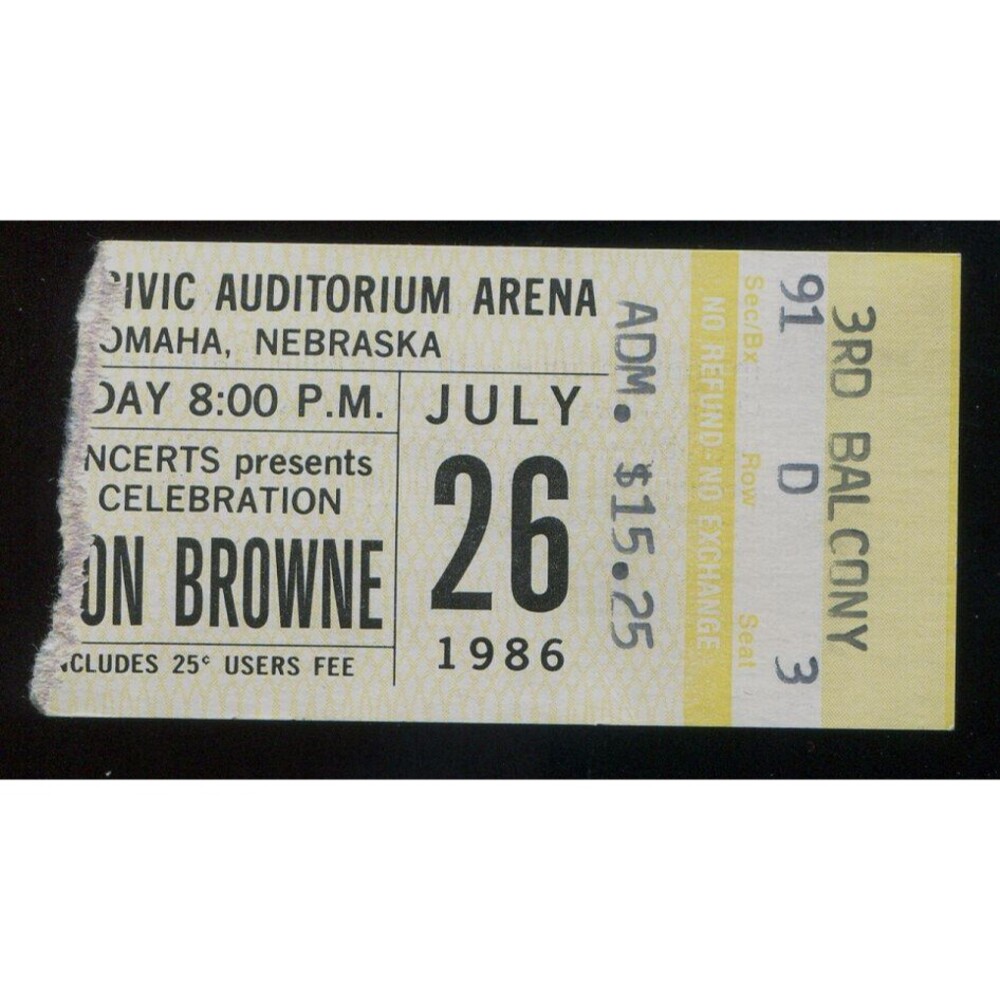 Vintage 1986 Jackson Browne Concert Ticket Stub Omaha NE